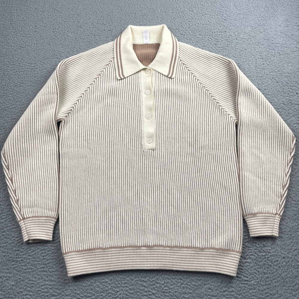 The Upside Alana Knitted Sweater Womens XS Chai Oversized Deep V Ribbed EUC